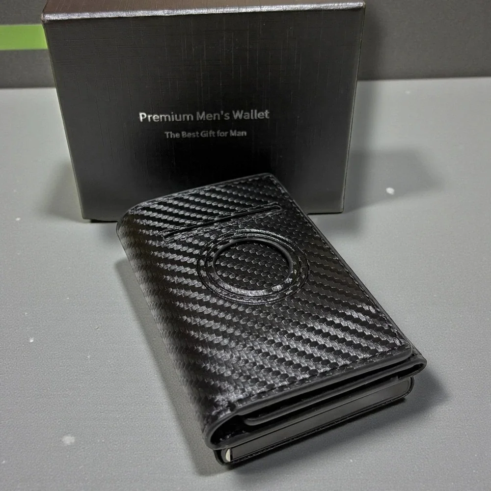 Carbon Fiber RFID Blocking Wallet Slim‎ Trifold Card Holder Apple Tag Holder